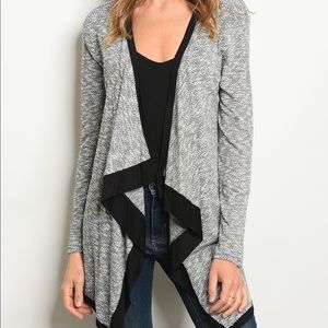 Heather Gray Cardigan with Black Trim